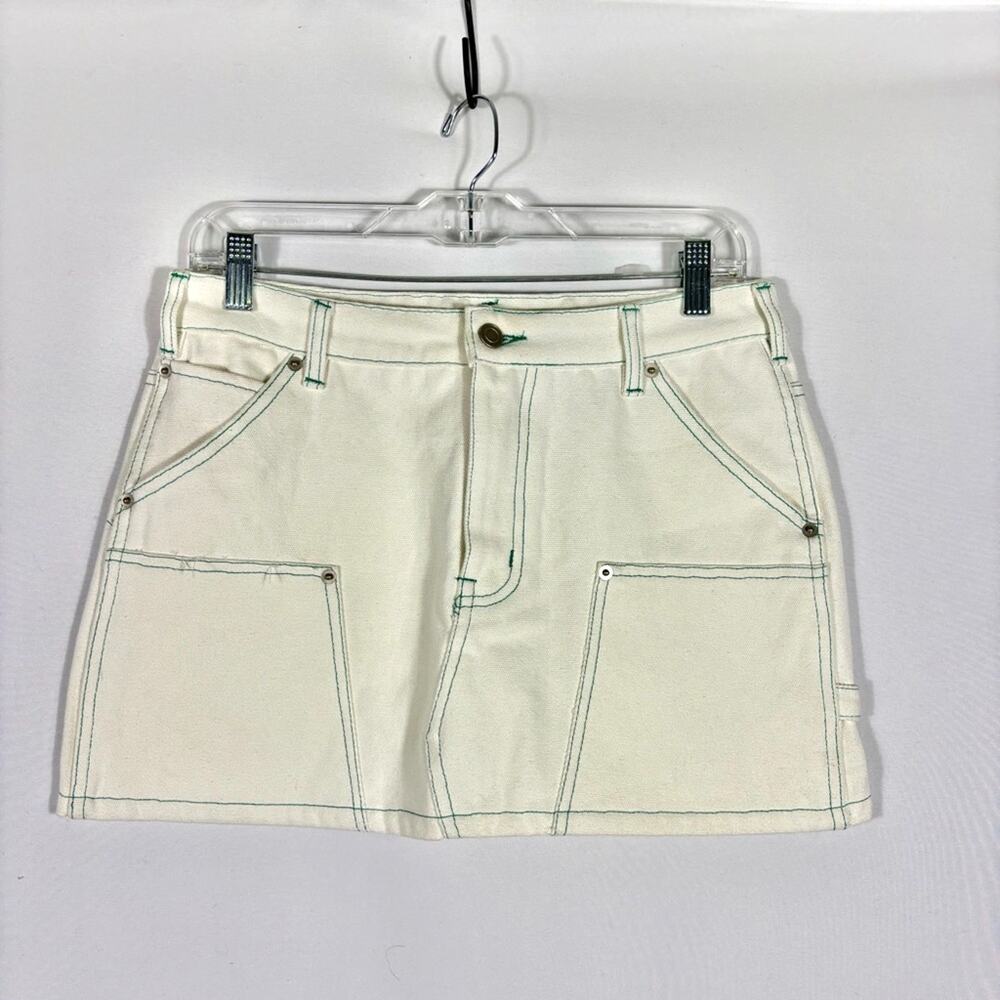 NWT Pitaya Beige Botany Off-White Mini Skirt with Green Stitching Medium PP0801
